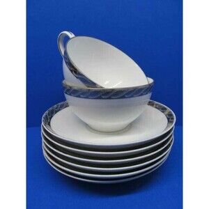 Fukagawa Arita Silver Lichen Pattern 917 Set Of 2 Cups And 6 Saucers READ DESC